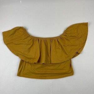 Minette Blouse Womens Large Gold Crop Round Neck